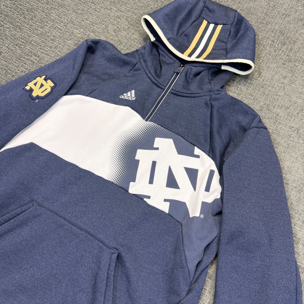 Adidas Notre Dame Fighting Irish Sweatshirt Mens M Blue Quarter Zip Hoodie NCAA